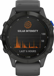 Garmin Fenix 6 Pro Solar Titanium 47mm Αδιάβροχο Smartwatch με Παλμογράφο (Black with Slate Grey Band)