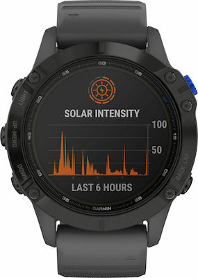 Garmin Fenix 6 Pro Solar 010-02410-11 Titanium 47mm Αδιάβροχο Smartwatch με Παλμογράφο (Black with Slate Grey Band)