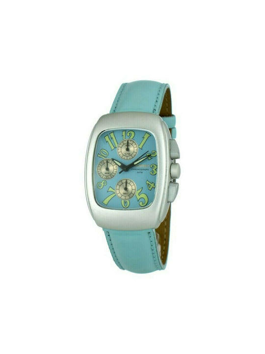 Chronotech Watch Battery with Turquoise Leather Strap CT7359-01