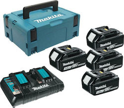 Makita Satz von 4 Werkzeugbatterien Lithium 18V mit Ladegerät DC18RD