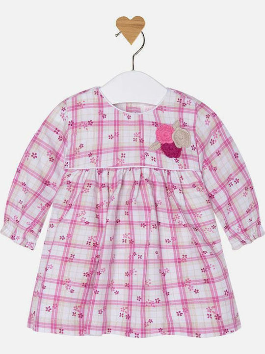 Mayoral Kids Dress Checked Long Sleeve Fuchsia