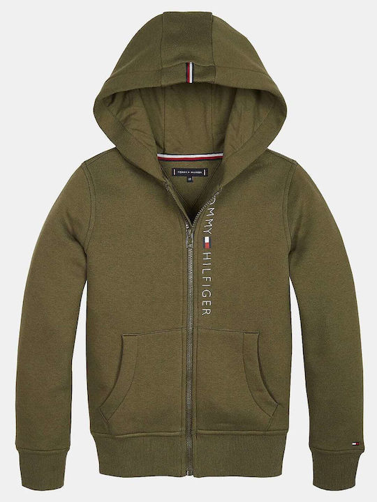 Kids Sweatshirt Cardigan with Hood Khaki Essential
