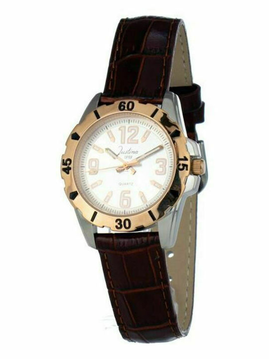 Justina Women's Watch with Brown Leather Strap