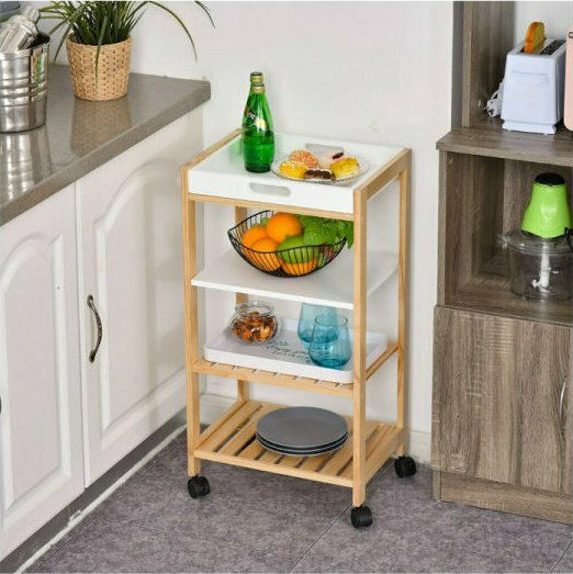 HomCom Τρόλεϊ Κουζίνας Ξύλινο 4 Θέσεων Καφέ 40x30x76cm
