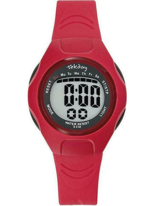 Tekday Ψηφιακό Γυναικείο Ρολόι 34mm Χρονογράφος Μπαταρίας με Κόκκινο Καουτσούκ Λουράκι