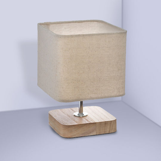 Pakketo Sand Lemn Lampă de masă pentru Soclu E14 cu Abajur Bej și Bază