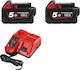 Milwaukee Set 2 Batteries Lithium 18V 5Ah with Charger 12-18V