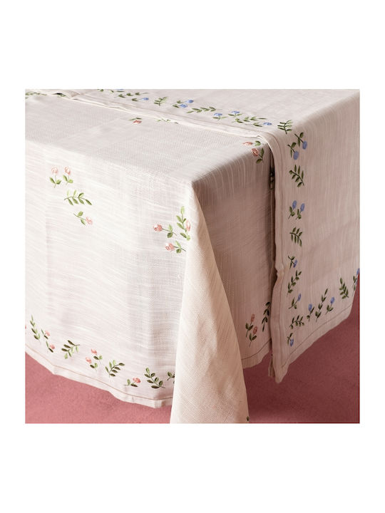 Silk Fashion 866 Cotton & Polyester Checkered Tablecloth with Embroidery Ροζ 90x90cm