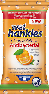 ΜΕΓΑ Wet Hankies Clean & Refresh Antibacterial Dezinfectante Servetele Pentru mâini 15buc Portocaliu