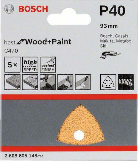 Bosch C470 Delta Sanding Sheet K40 with Holes 93x93mm Set 5pcs
