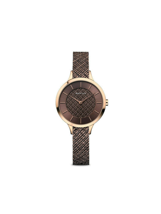 Bering Time Classic Watch with Brown Metal Bracelet