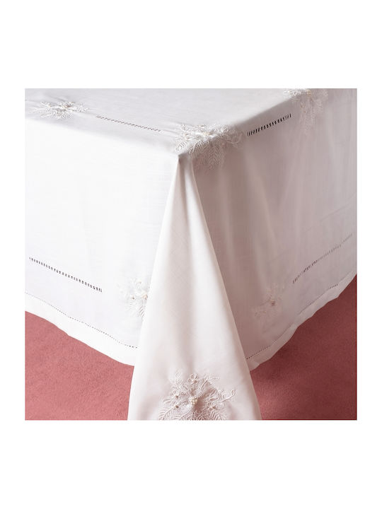 Silk Fashion 4006 Cotton & Polyester Tablecloth with Embroidery Set 5pcs Λευκό xcm