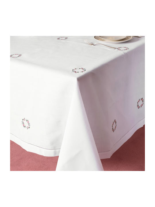 Silk Fashion YL1005 Cotton & Polyester Tablecloth with Embroidery Λευκό 160x250cm