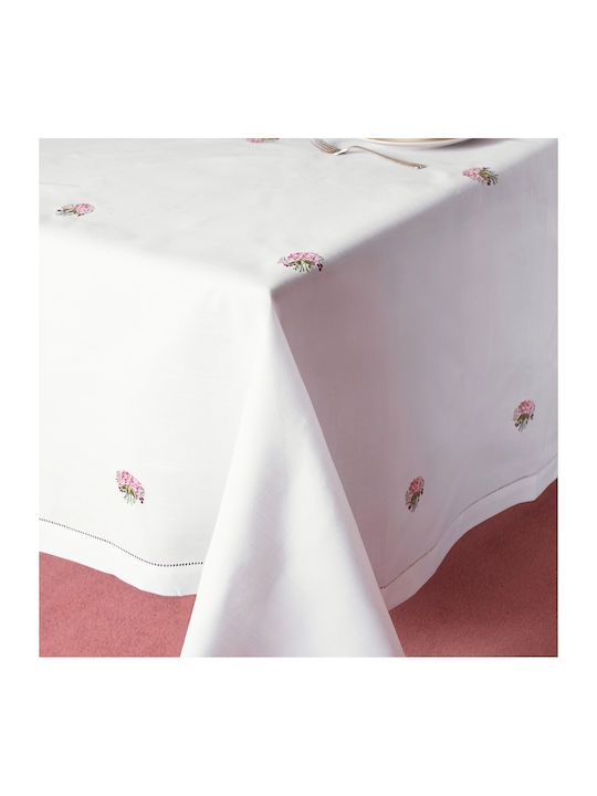 Silk Fashion YL1006 Cotton & Polyester Tablecloth with Embroidery Λευκό 160x300cm