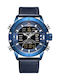 Naviforce Men's Watch 45mm Battery with Blue Leather Strap