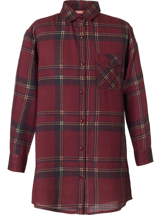 Kids Checked Shirt Long Sleeve Burgundy