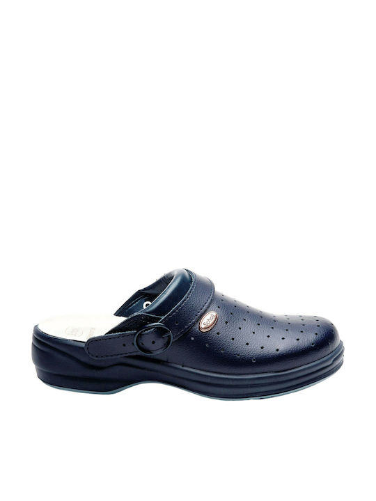 Scholl New Bonus Leather Anatomic Clogs Blue