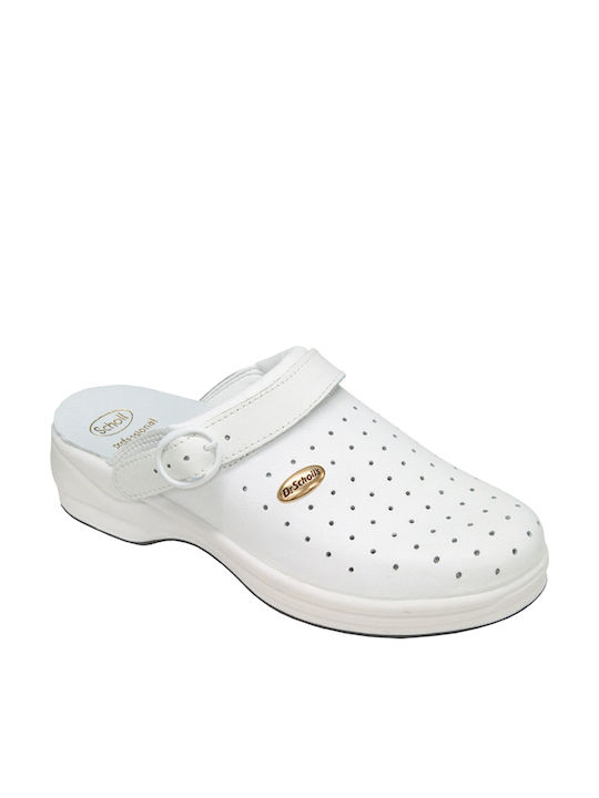 Scholl New Bonus Leather Anatomic Clogs White