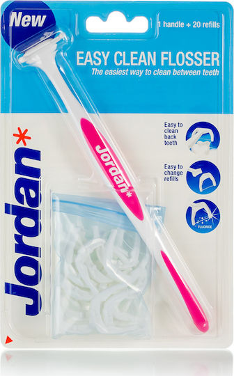 Jordan Easy Clean Flosser & Nachfüllpackungen 20 Stück Zahnseide mit Griff in Rosa Farbe 20Stück