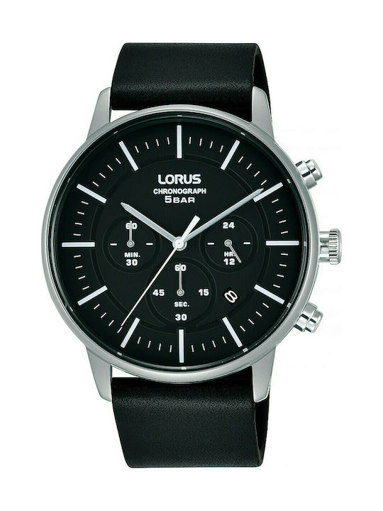 Lorus Watch Chronograph Battery with Black Leather Strap RT307JY9