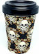 Puckator Skulls and Roses Κούπα Μπαμπού με Καπάκι Μαύρη 400ml