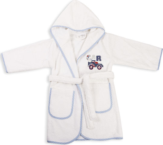 Dimcol Baby Bademantel Kapuzen Car 02 32 White & Ciel