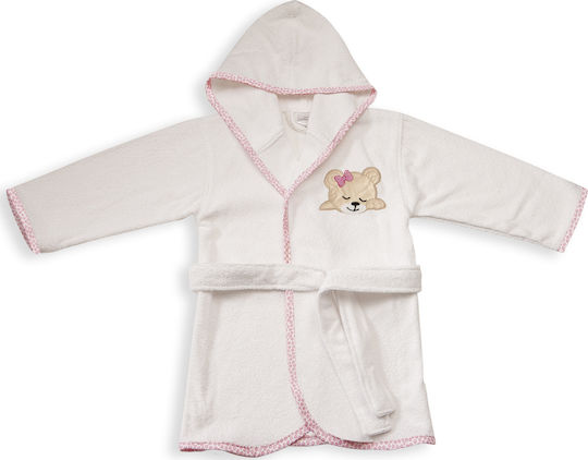 Dimcol Baby Bademantel Kapuzen Sleeping Bear Cub 02 12 White & Pink