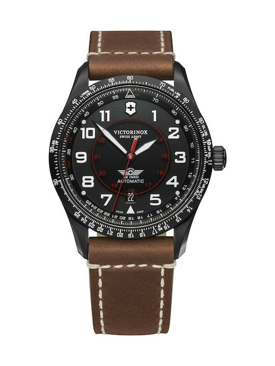 Victorinox Airboss Ανδρικό Ρολόι 40mm Αυτόματο με Καφέ Δερμάτινο Λουράκι