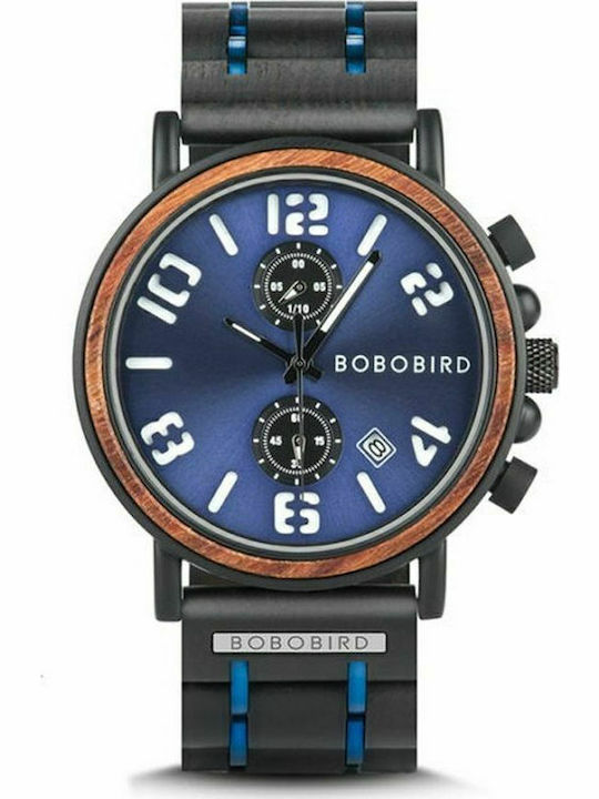 Bobo Bird Ανδρικό Ρολόι 45mm Μπαταρίας με Μαύρο Καουτσούκ Λουράκι