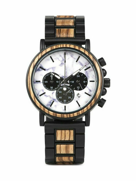 Bobo Bird Ανδρικό Ρολόι 45mm Μπαταρίας με Μαύρο Καουτσούκ Λουράκι