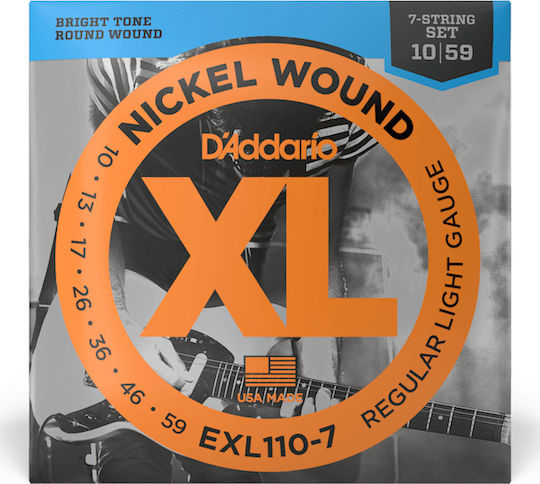 Daddario Set of Nickel Wound Strings for Electric Guitar XL Nickel Regular Light 7-String 10 - 59"