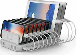 Unitek Βάση Φόρτισης με 10 Θύρες USB-A 96W Quick Charge 3.0 σε Λευκό χρώμα (Y-2190A)
