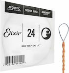 Elixir Single Phosphor Bronze String for Acoustic Guitar Nanoweb Loop End .024" 15762