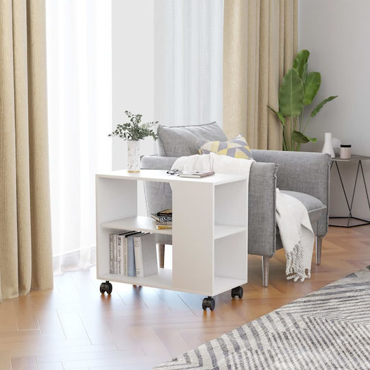 Rectangular Wooden Side Table with Wheels White M70xW35xH55cm