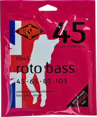 Rotosound Set Vernickelter Stahl Saiten für Bass Roto Bass Standard 45 - 105"