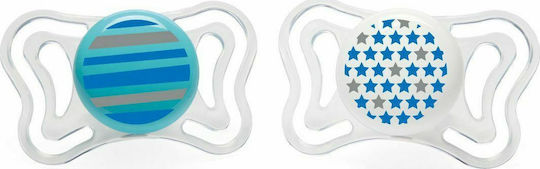 Chicco Physio Light Orthodontic Pacifiers Silicone with Case Lines/Stars - Blue-White for 6-16 months 2pcs
