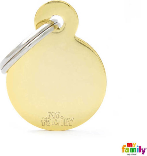 My Family Basic Dog ID Circular Gold Metal Personalization