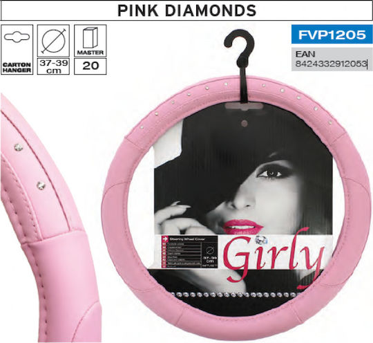 Sumex Car Steering Wheel Cover Pink Diamonds with Diameter 37-39cm made of Leatherette Pink