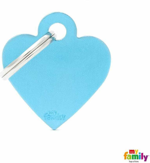 My Family Dog ID Tag Heart with Light Blue Metallic Personalized