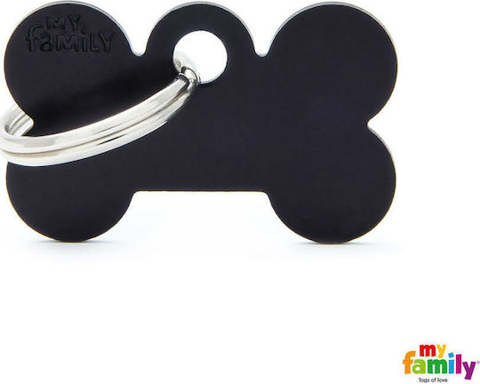 My Family Basic Dog ID Tag Bone Black Metal Small 3x2cm Personalized
