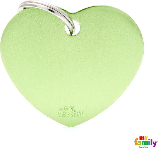 My Family Basic Dog ID Tag Heart Green Metallic Personalized