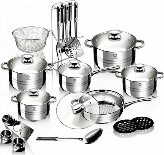 HomeVero Set de Vase de Gătit din Oțel Inoxidabil Argintii 27 piese HomeVero Set de Vase de Gătit din Oțel Inoxidabil Argintii 27 piese