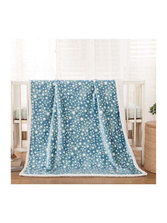 Beauty Home Steppdecke Für Wiege aus Polyester Star Hellblau 80x110cm 5136ΚΒ-80Χ110-Γαλάζιο