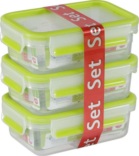 Emsa Clip & Close Plastic Lunch Boxes Green 12.5x17.5cm 3 Pieces