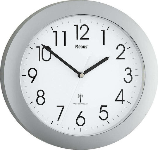 Mebus Wanduhr Kunststoff Silber Ø25cm