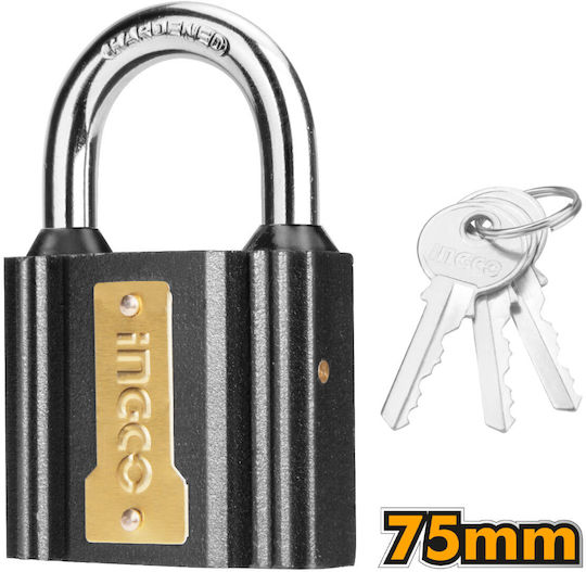 Ingco Stahl Vorhängeschloss Messing mit Schlüssel 70mm Black 1Stück