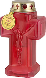Candil Κερί Αφιέρωσης από Πλαστικό Σταυρός Κόκκινο 150 Ημερών 10x10x19cm