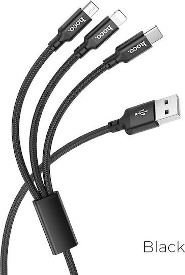 Hoco Braided USB to Type-C Cable Μαύρο 1m (X14 3-in-1 Times Speed)