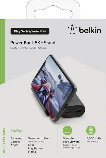 Belkin Boost Charge + Stand Play Series Power Bank 5000mAh 12W με Θύρα USB-A και Θύρα USB-C Μαύρο
