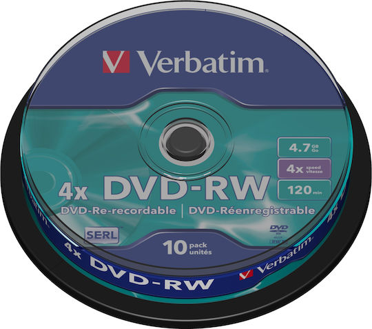 Verbatim Rewritable DVD-RW 4x 4.7GB Cake Box 10pcs